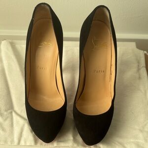 Christian Louboutin Black Suede Round-Toe Pumps